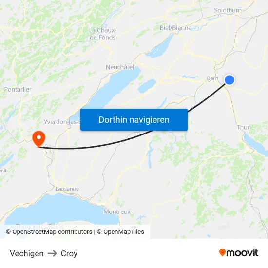 Vechigen to Croy map