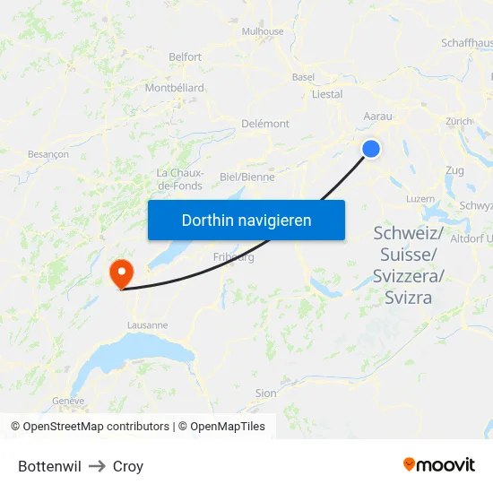 Bottenwil to Croy map