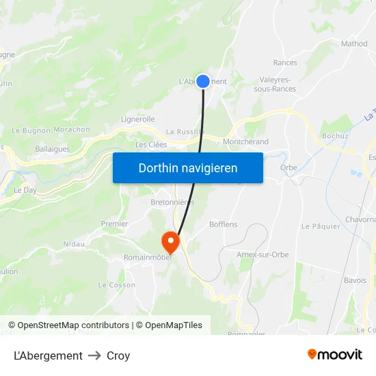 L'Abergement to Croy map
