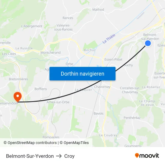 Belmont-Sur-Yverdon to Croy map