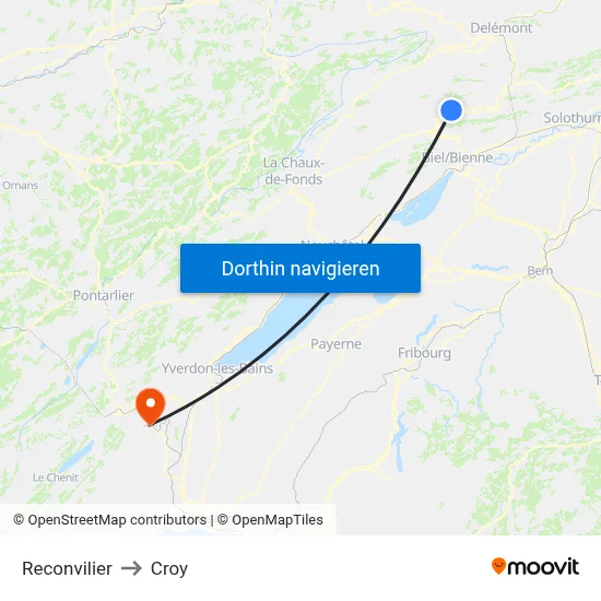 Reconvilier to Croy map