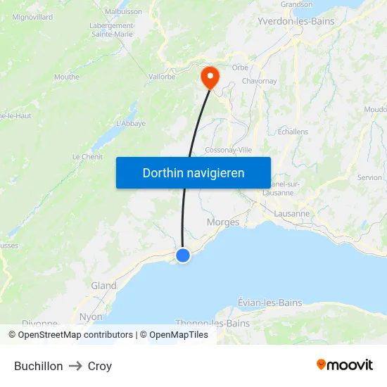 Buchillon to Croy map