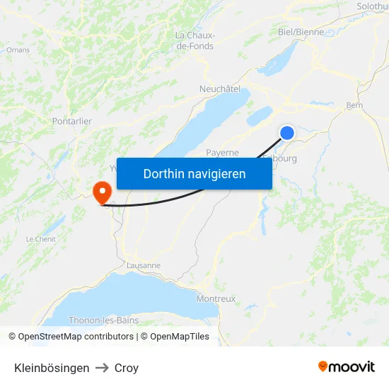 Kleinbösingen to Croy map