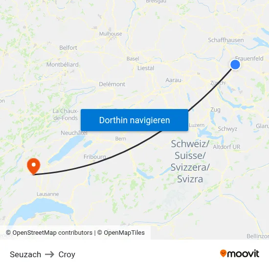 Seuzach to Croy map