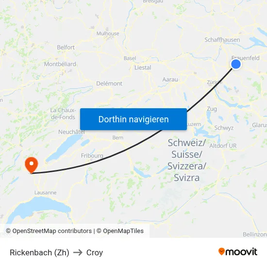 Rickenbach (Zh) to Croy map