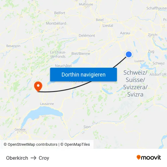 Oberkirch to Croy map