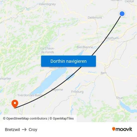 Bretzwil to Croy map