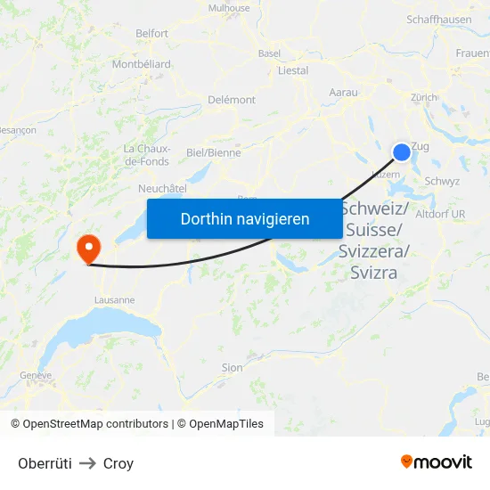 Oberrüti to Croy map
