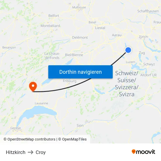 Hitzkirch to Croy map