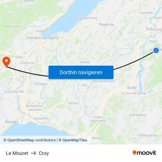 Le Mouret to Croy map