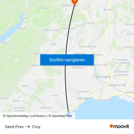 Saint-Prex to Croy map