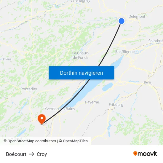 Boécourt to Croy map