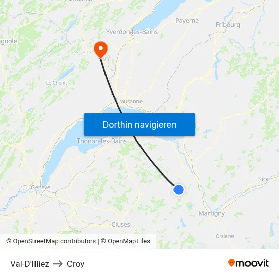 Val-D'Illiez to Croy map