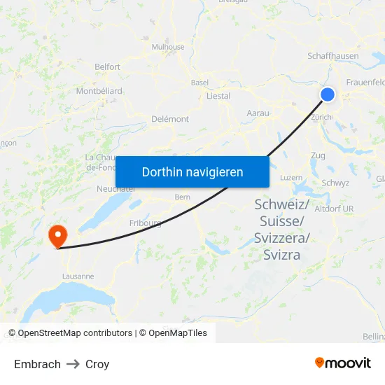 Embrach to Croy map