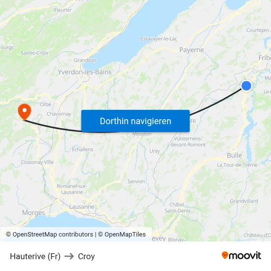 Hauterive (Fr) to Croy map