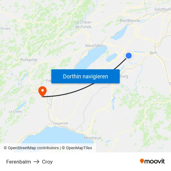 Ferenbalm to Croy map