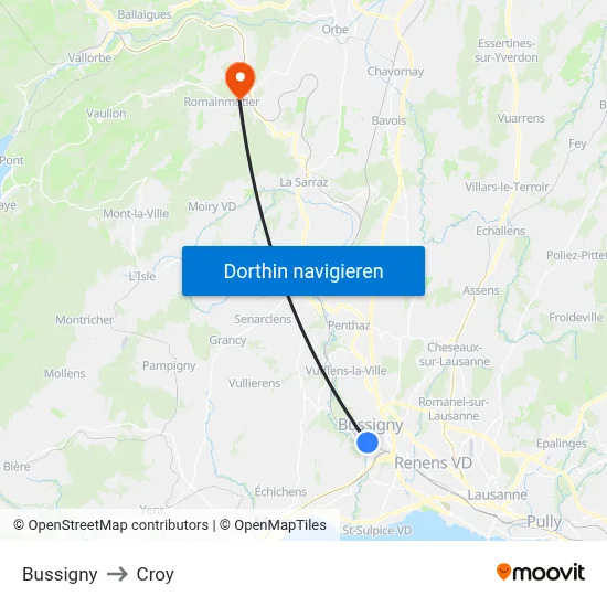 Bussigny to Croy map