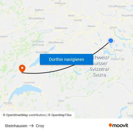 Steinhausen to Croy map