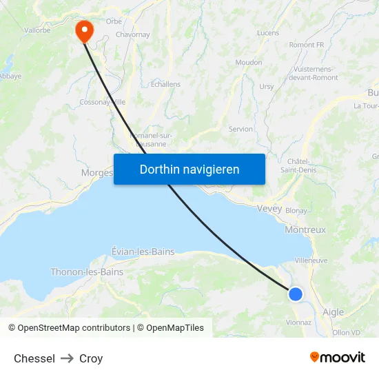 Chessel to Croy map