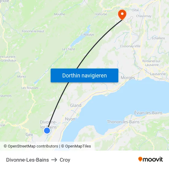 Divonne-Les-Bains to Croy map