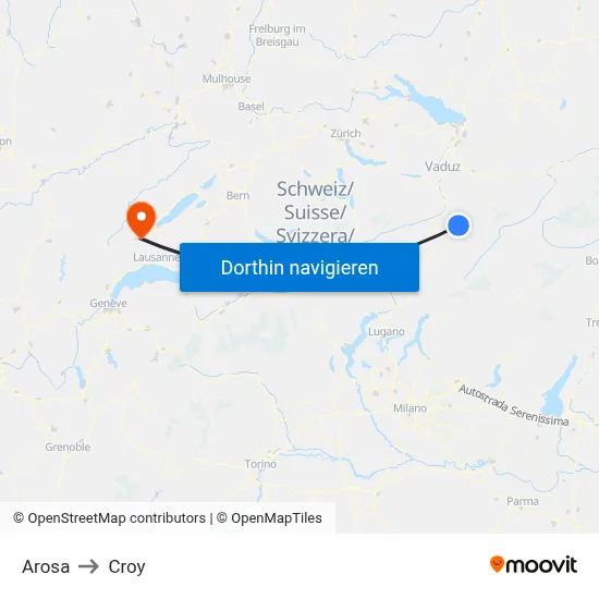 Arosa to Croy map