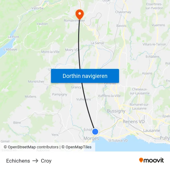 Echichens to Croy map