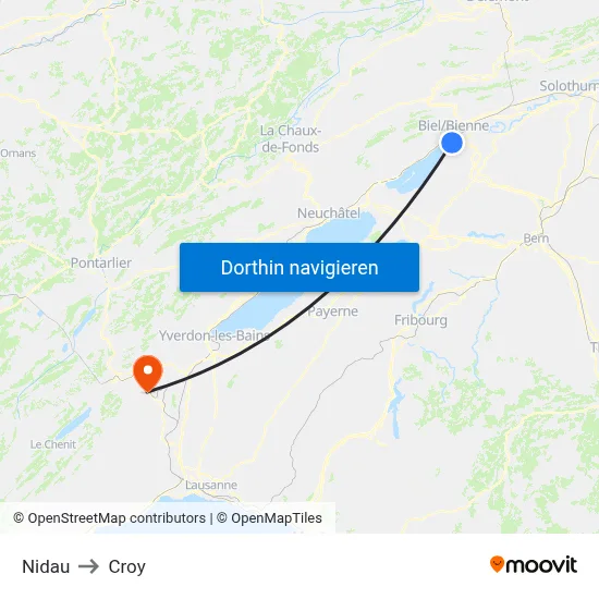 Nidau to Croy map