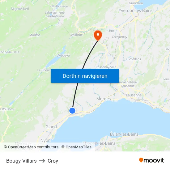 Bougy-Villars to Croy map