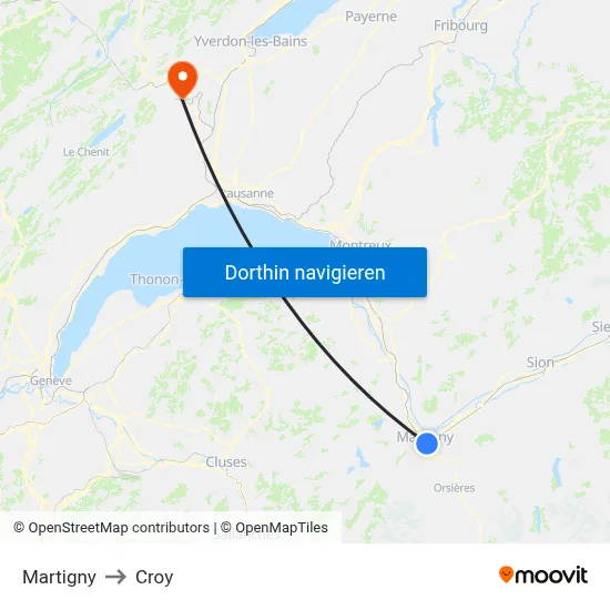 Martigny to Croy map