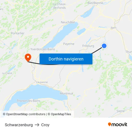 Schwarzenburg to Croy map