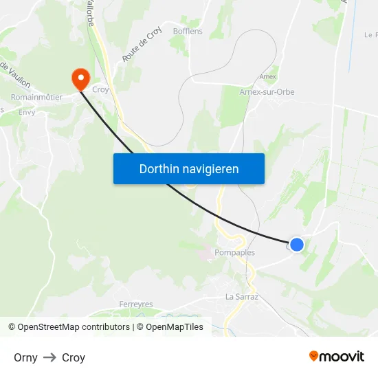 Orny to Croy map