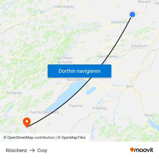 Röschenz to Croy map
