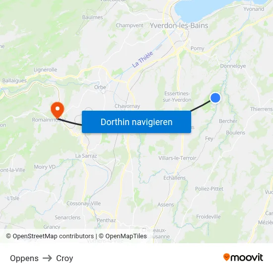 Oppens to Croy map