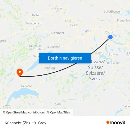 Küsnacht (Zh) to Croy map