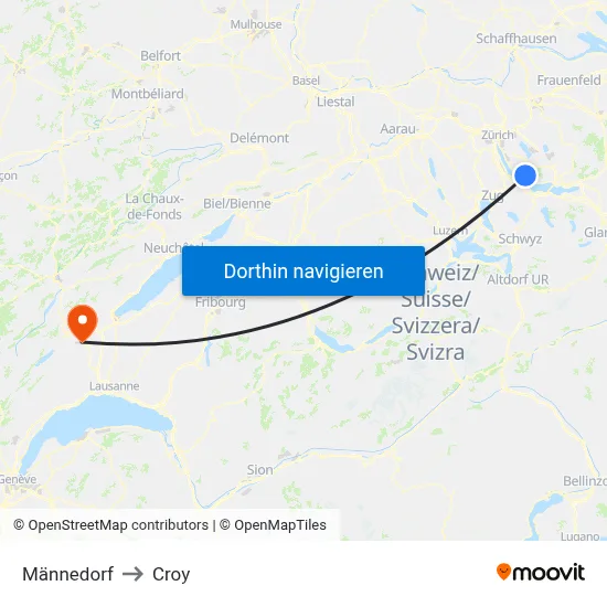 Männedorf to Croy map
