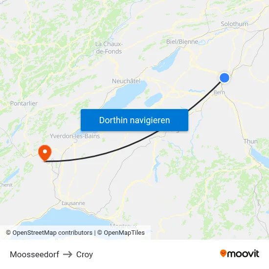 Moosseedorf to Croy map