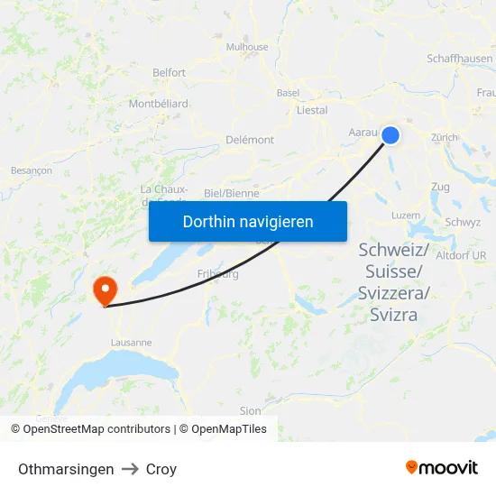 Othmarsingen to Croy map