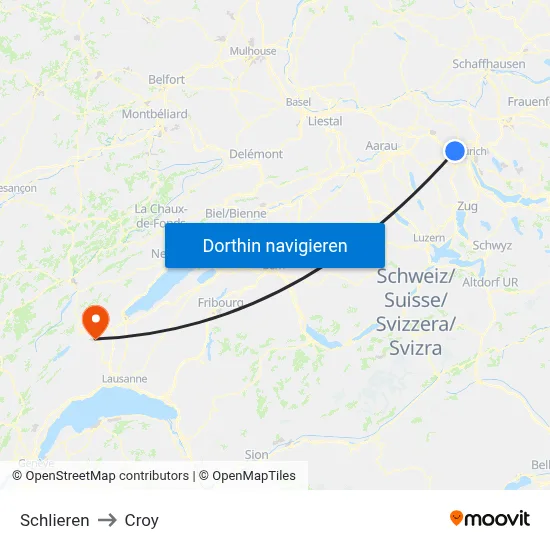 Schlieren to Croy map