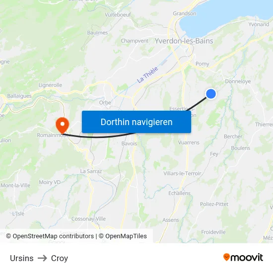 Ursins to Croy map