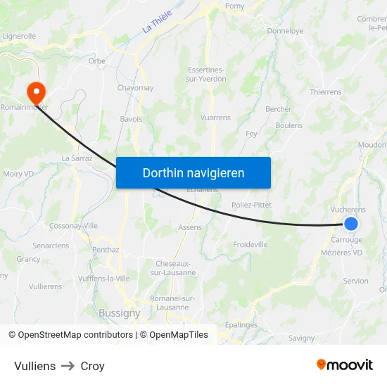 Vulliens to Croy map