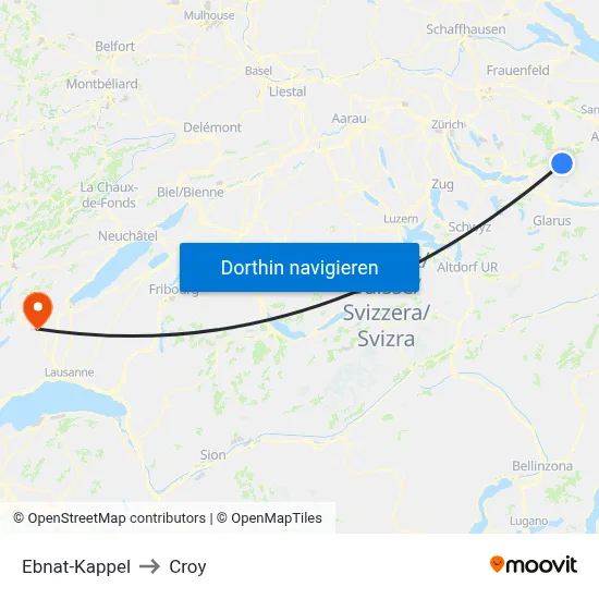Ebnat-Kappel to Croy map