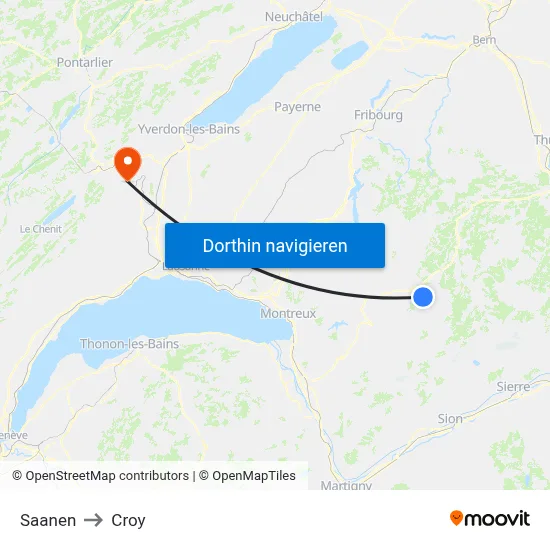 Saanen to Croy map
