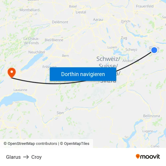 Glarus to Croy map