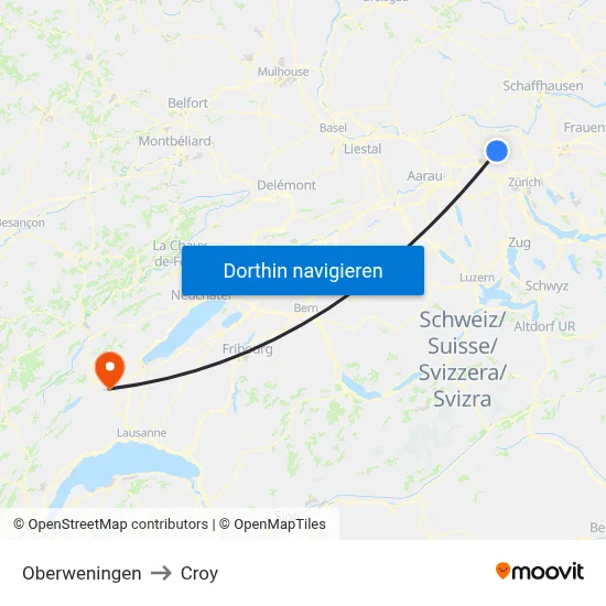 Oberweningen to Croy map