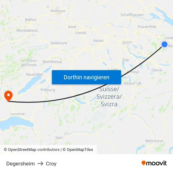 Degersheim to Croy map