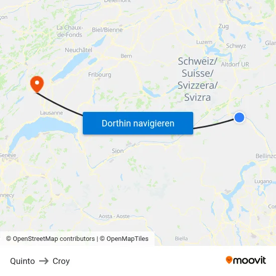 Quinto to Croy map