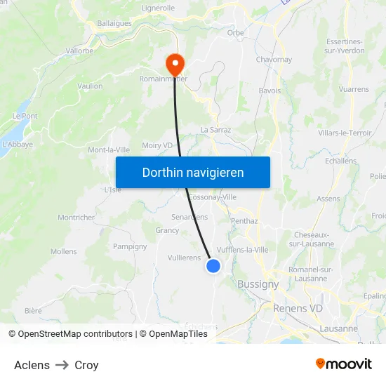 Aclens to Croy map
