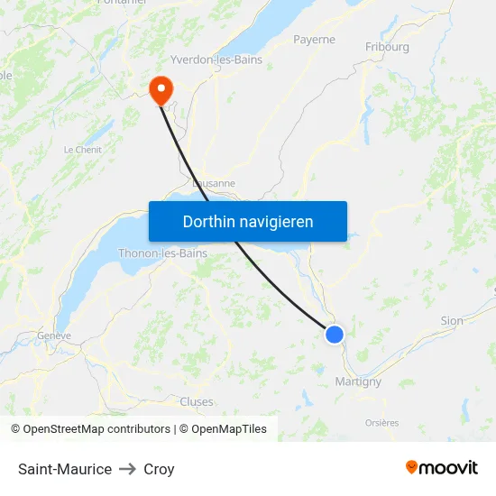 Saint-Maurice to Croy map