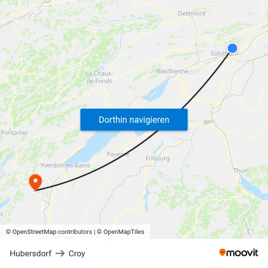 Hubersdorf to Croy map