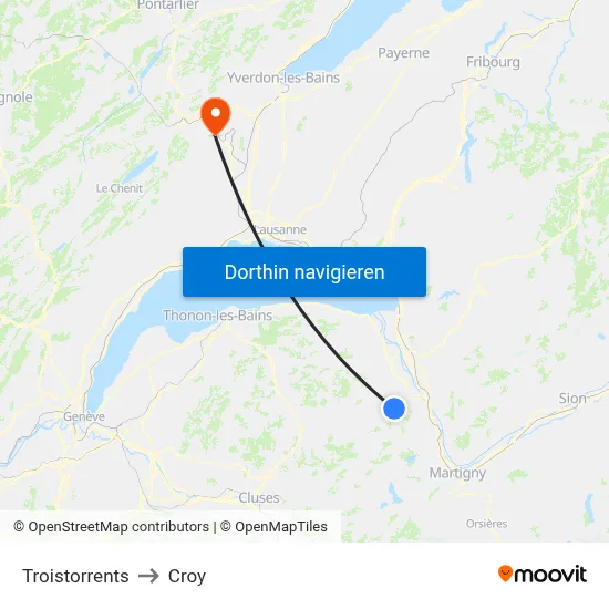 Troistorrents to Croy map